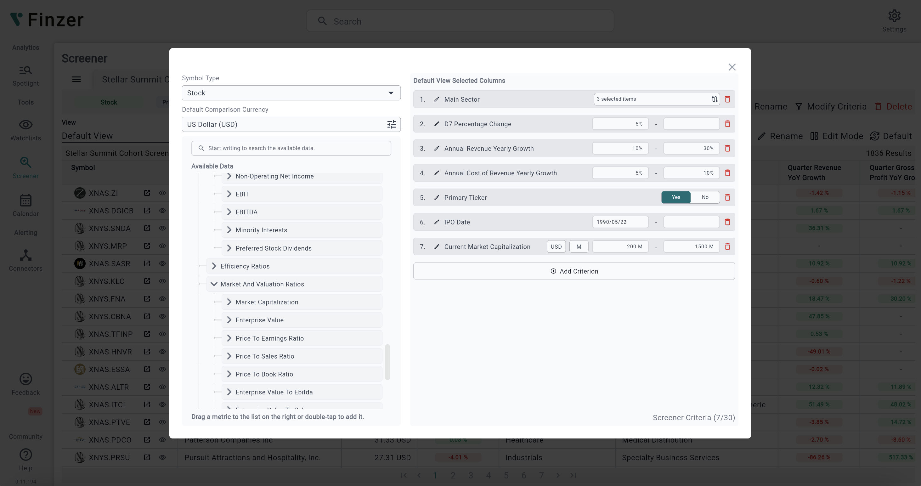 Finzer App - Screener